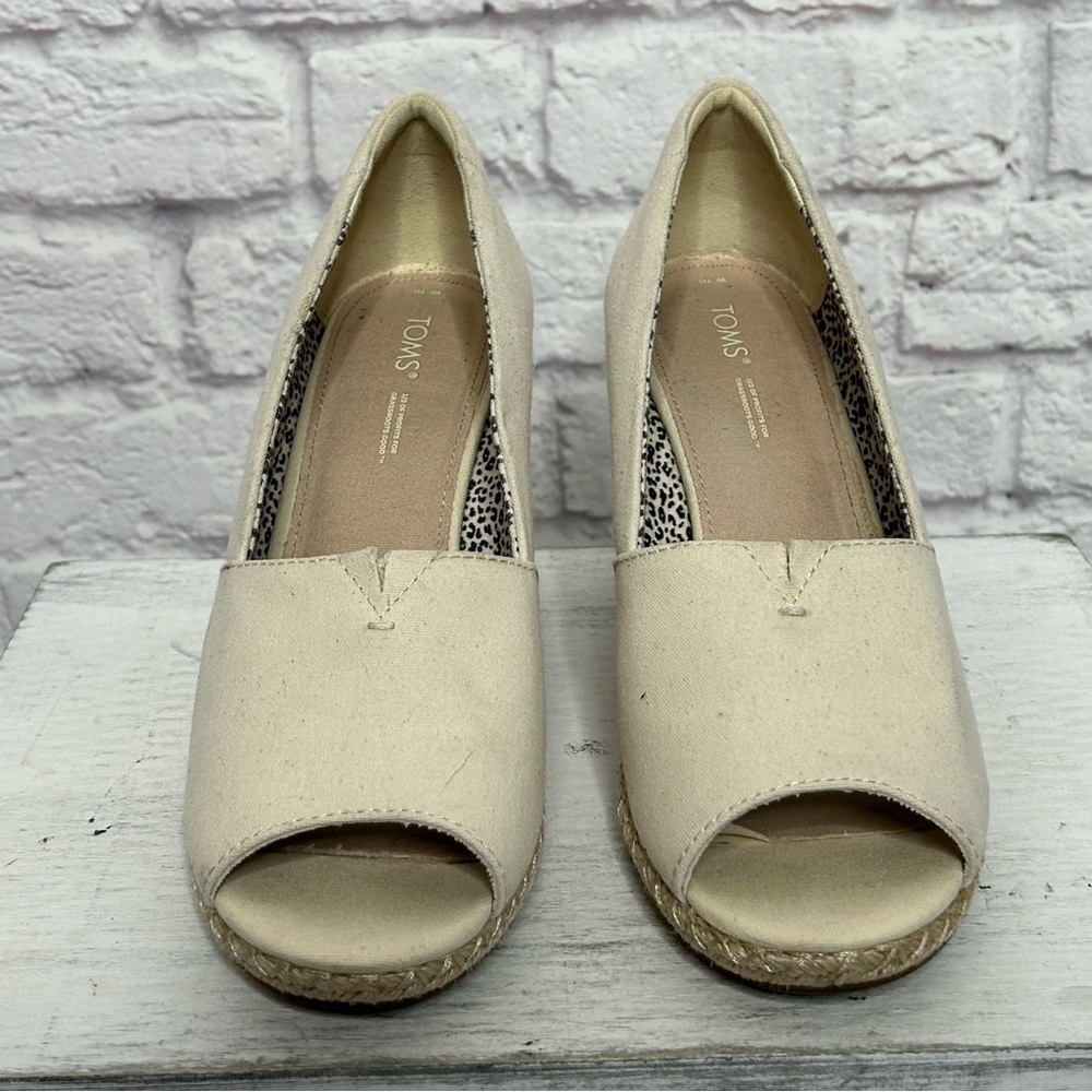 Toms Michele Canvas Peep Toe Wedge Espadrilles - Picture 5 of 16
